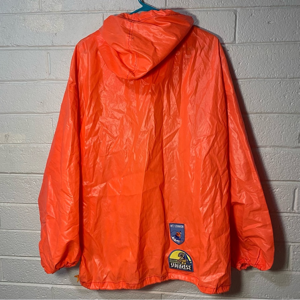 Handmade Windbreaker Jacket with Patches Neon Orange Pullover Pocket Hoodie